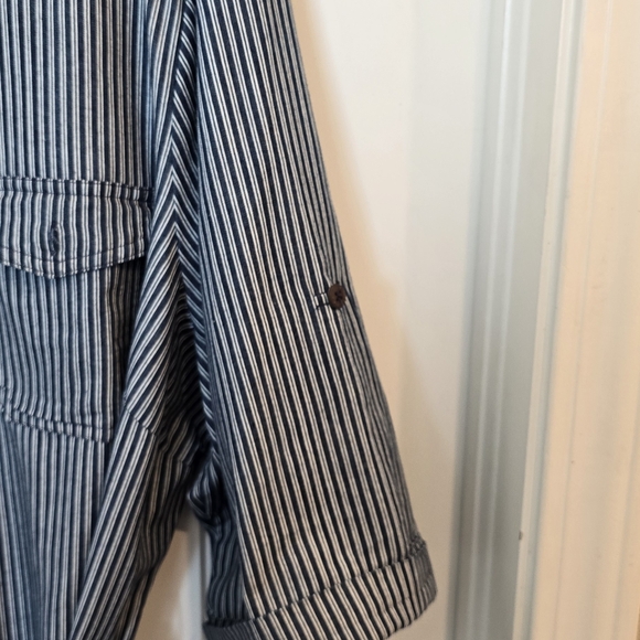 Vintage Retro-chic style denim look striped button front dress - 3X - Picture 4 of 9